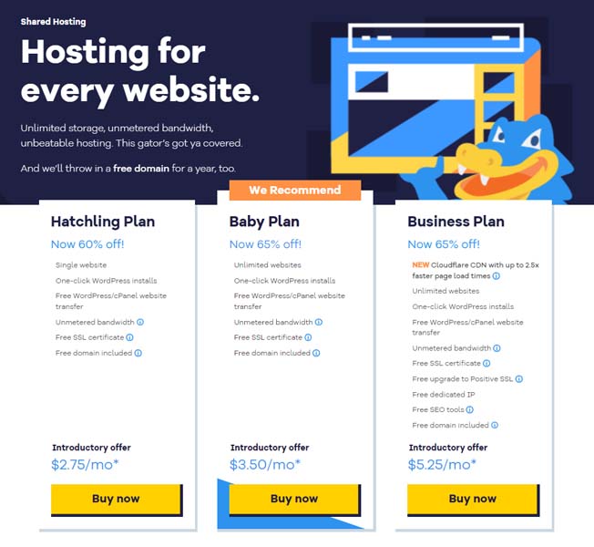 HostGator shared web hosting plans