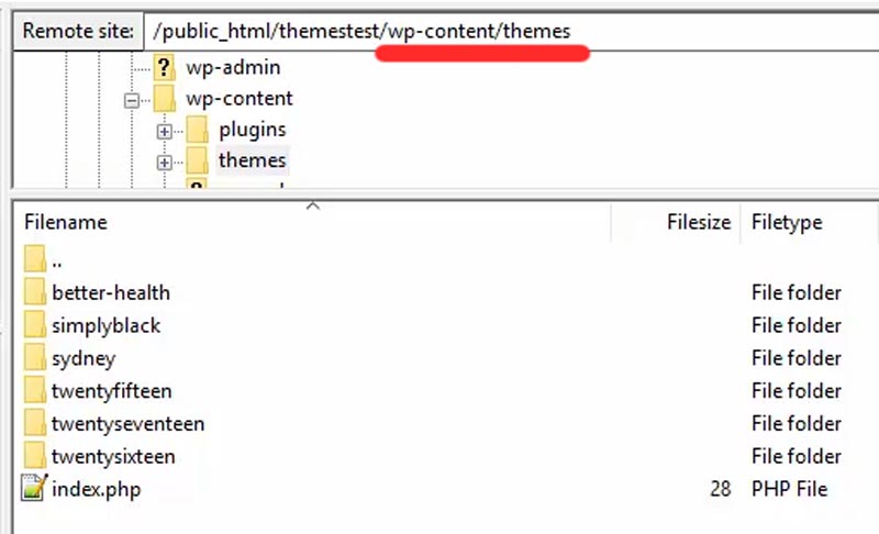 Upload WP theme with FileZilla